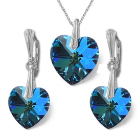 Nádherný set Swarovski elements srdce modrý BERMUDE BLUE 14mm