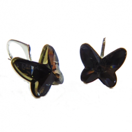 Náušnice Swarovski elements motýliky 12 mm čierne SILVERNIGHT