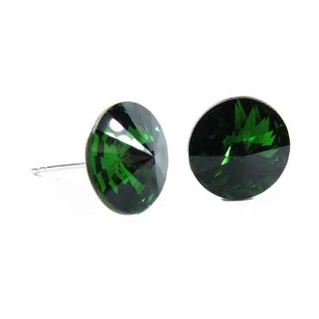 Náušnice Swarovski elements  rivoli 12 mm zelené DARK MOSS GREEN – napichovačky