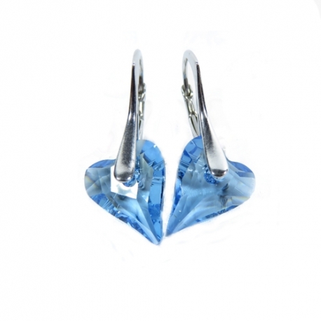 Náušnice srdce Swarovski elements CRAZY modré AQUAMARINE 12mm