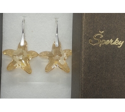 Náušnice Swarovski elements Starfish zlaté - golden Shadow 20mm