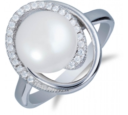 Masívny strieborný prsteň s perlou a zirkonmi SP23R , AG 925/1000