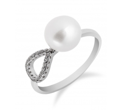 Jemný elegantný strieborný prsteň s perlou a zirkonmi  SP43R , AG 925/1000
