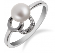 Romantický strieborný prsteň s perlou a zirkonmi SP56R , AG 925/1000