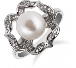 Extravagantný strieborný prsteň s perlou a zirkonmi SP59R , AG 925/1000