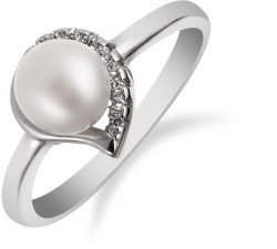 Jemný strieborný prsteň zdobený perlou a zirkonmi SP60R , AG 925/1000