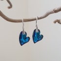 Náušnice Swarovski elements Devoted srdce modré bdermuda blue 17mm